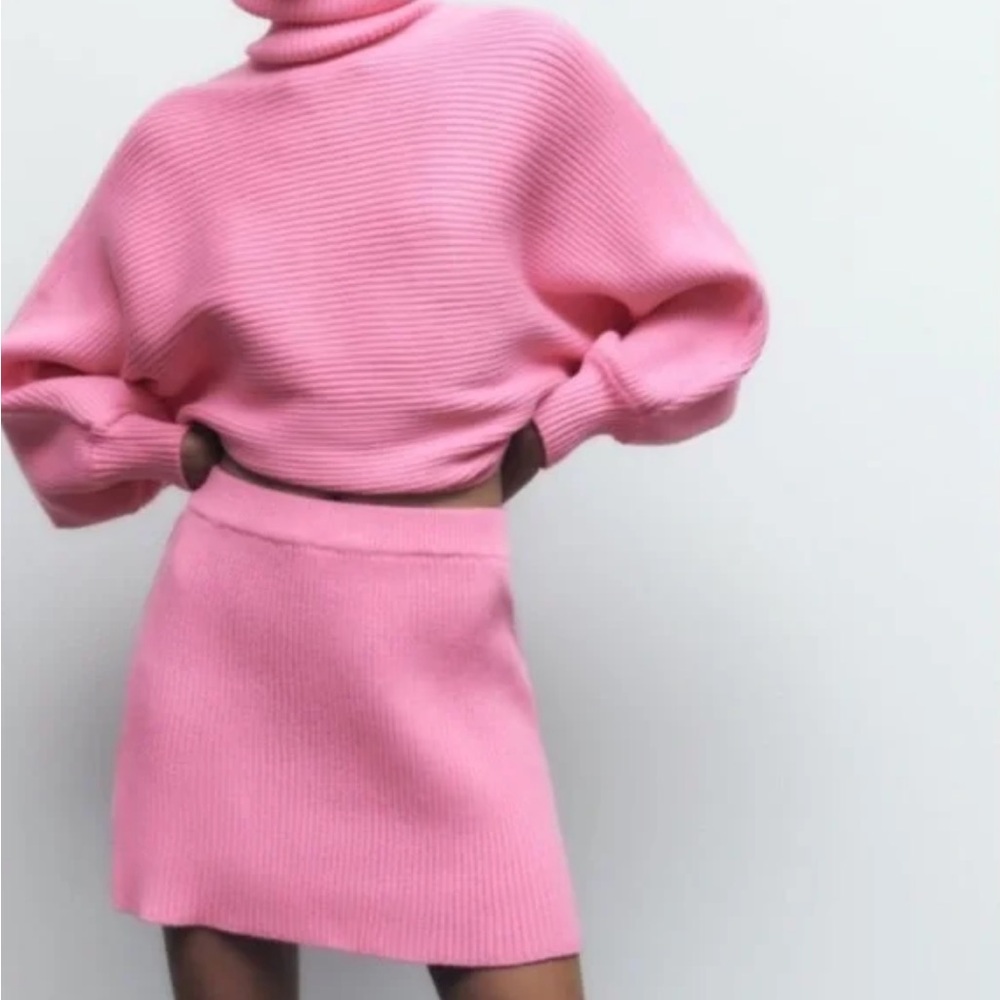 Zara Pink High Neck Sweater Skirt Set